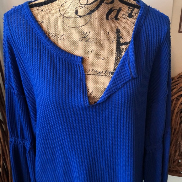 We the free blue waffle knit top w/bell sleeve - Picture 2 of 8
